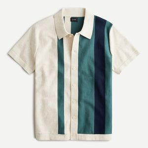 J. Crew Short-sleeve cotton cardigan polo sweater shirt in stripe